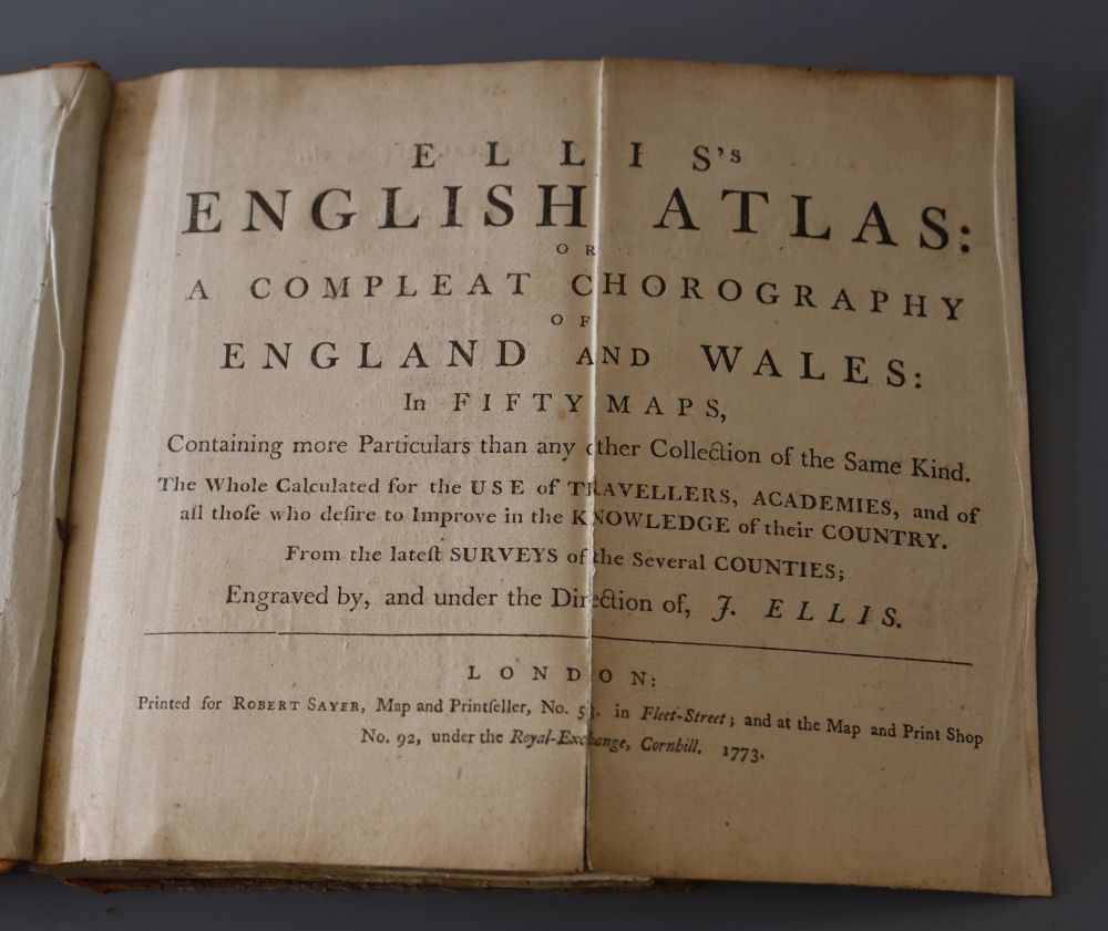 Ellis, John, Cartographer - English Atlas, 8vo, original quarter calf, scuffed and with small tears to marbled boards, tear to lower fo